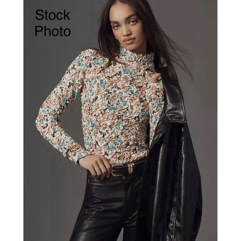 Dolan Left Coast Anthropologie Floral Popcorn Pebble Smocked Mock Neck Top - XL